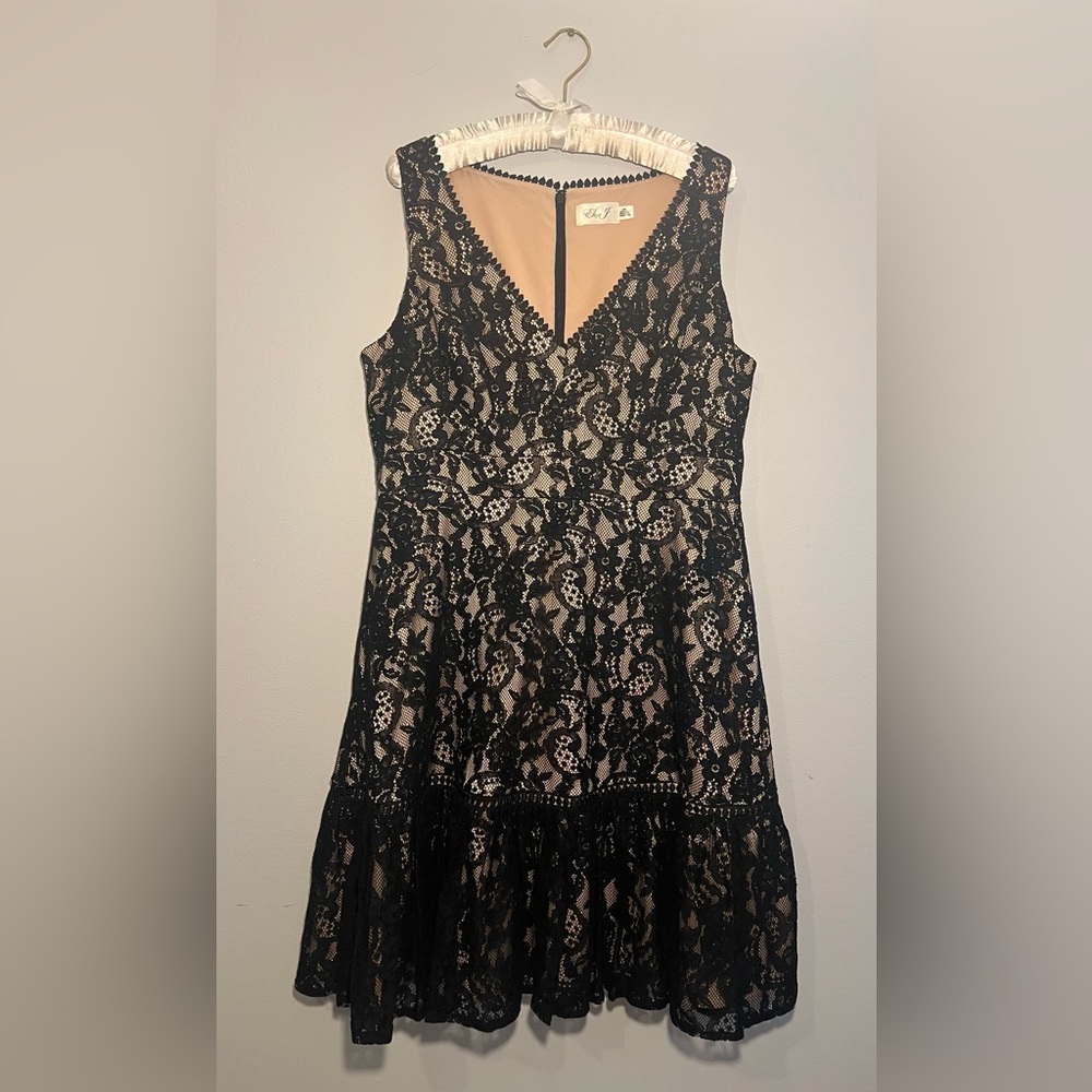 Eliza J - Black, Lacy, V Neck, Dress Size 14P (US)